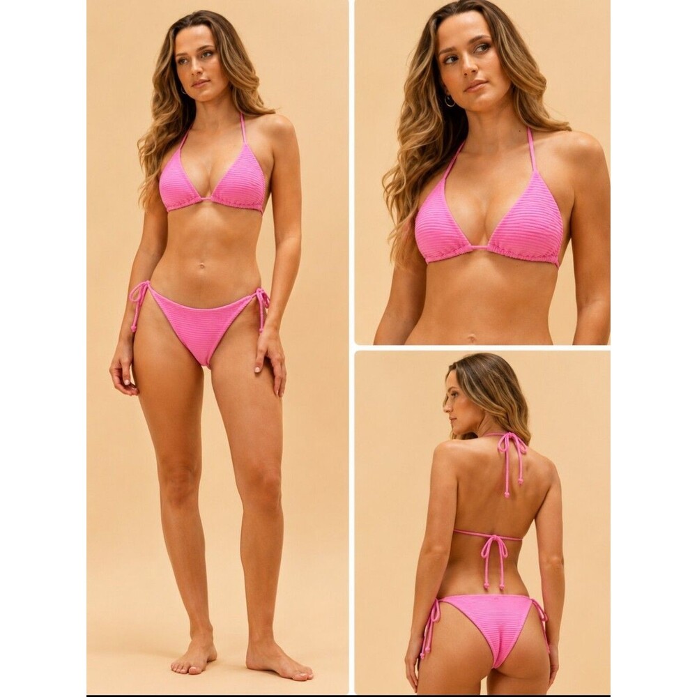 New FULL TILT Reversibe Cheeky Pop Pink Swim Bikini Bottoms & Triangle Top Bra S